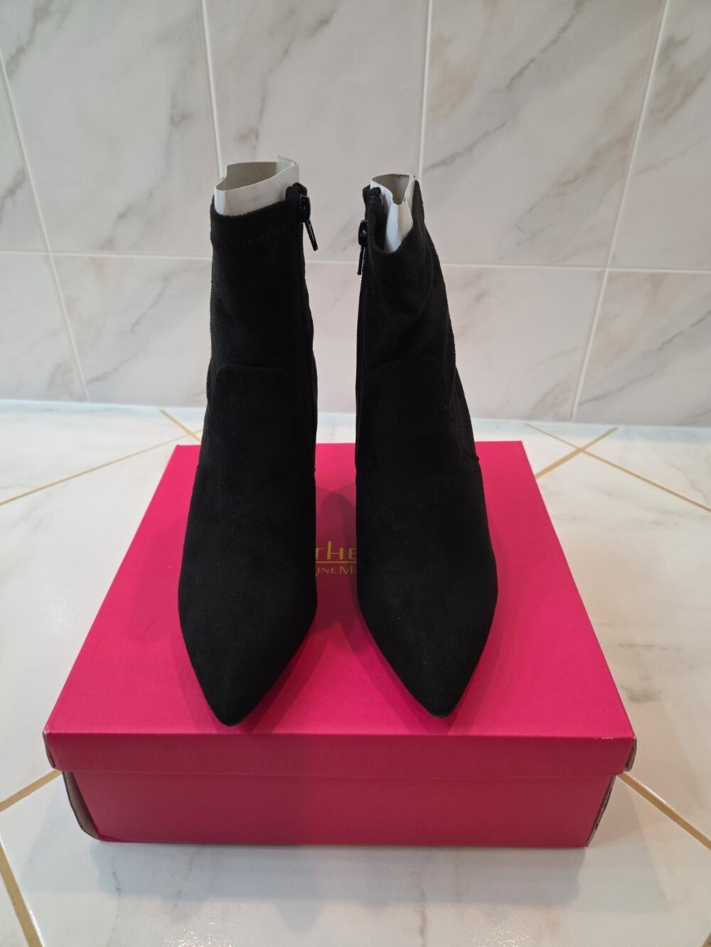 Catherine Malandrino Bodem Faux Suede Black Heel Stretch Bootie Blk 9